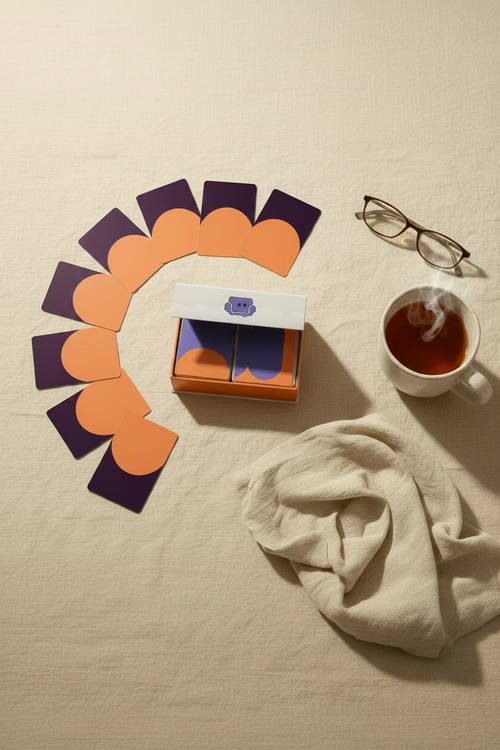 insync foundations card and box flat lay showing next to props used for conversation